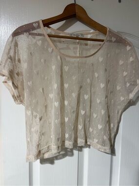 Gorgeous- Sheer Heart Print Crop Top - Beige